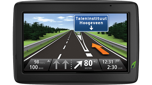 Taleninstituut in Hoogeveen - Goed op weg met Dagnall Talen Screenshot navigatiesysteem met tekst Taleninstituut Hoogeveen aangegeven - in kleur op transparante achtergrond - 600 * 337 pixels